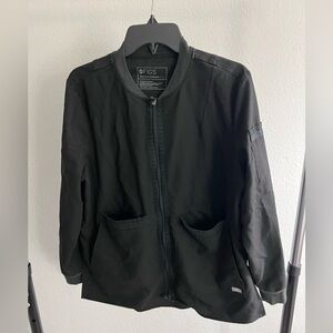FIGS women's Black Bellery - Scrub Jacket - Size L Large Black